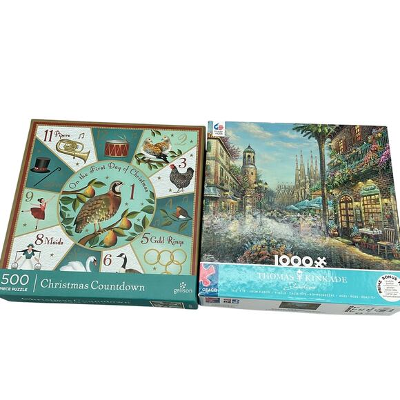 2Pack Jigsaw Puzzles 1000 Thomas Kinkade & 500 Christmas Countdown - Picture 1 of 3